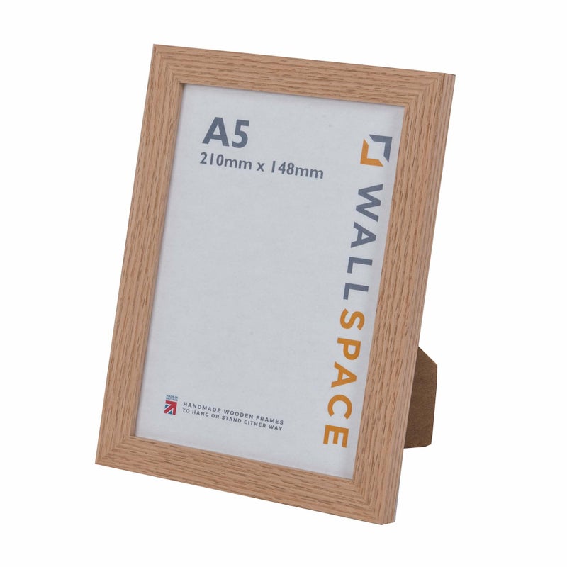 Wall Space Natural Light Oak Photo Frames  Real Solid Oak A5 Frames with Real Glass