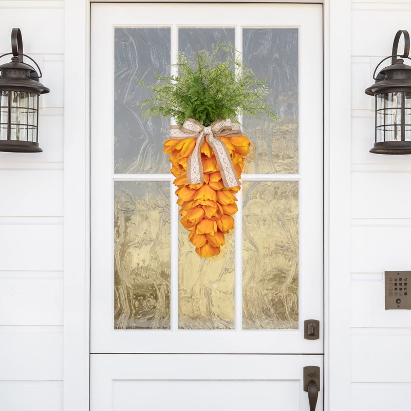 KI Store Tulip Carrot Wreath Orange Carrot Swag Easter Door Decoration Spring Decor for Door Window - Image 2