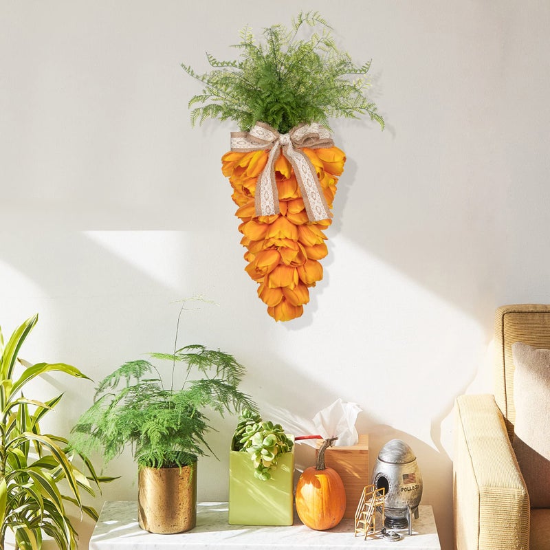 KI Store Tulip Carrot Wreath Orange Carrot Swag Easter Door Decoration Spring Decor for Door Window - Image 4