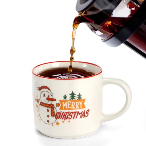 Coloch Set of 4 Christmas Mugs with Metal Rack, 15 oz Ceramic Coffee Mug Stackable Christmas Theme Milk Mugs for Coffee, Tea, Milk, Cold&Hot Drinks, Gift, Microwave&Dishwasher Safe - Image 4