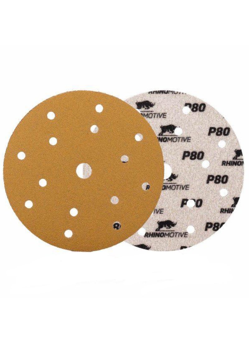 RHINOMOTIVE RHINOMOTIVE - MULTI PURPOSE GOLD ABRASIVE DISCS Grit 80 100Pcs Per Box  - Image 1