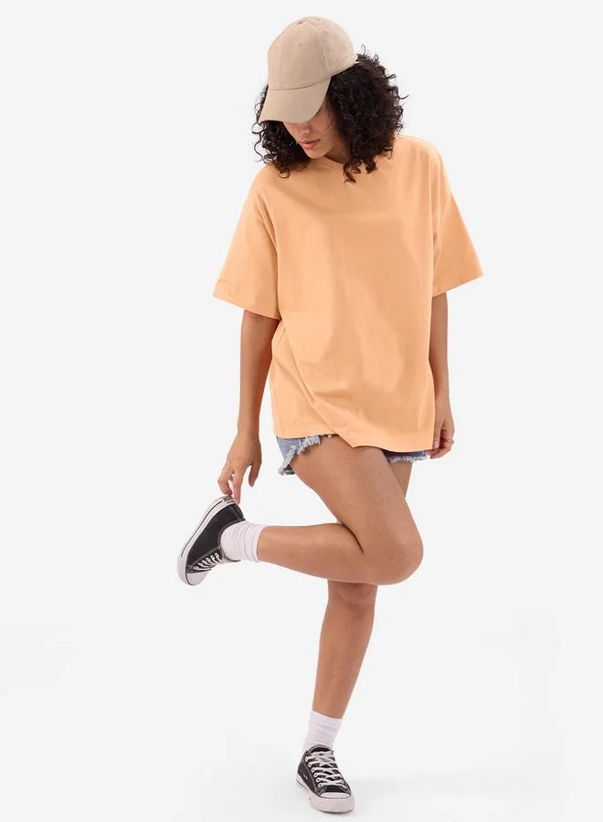 The Souled Store Orange Crew Neck Oversized T-Shirt