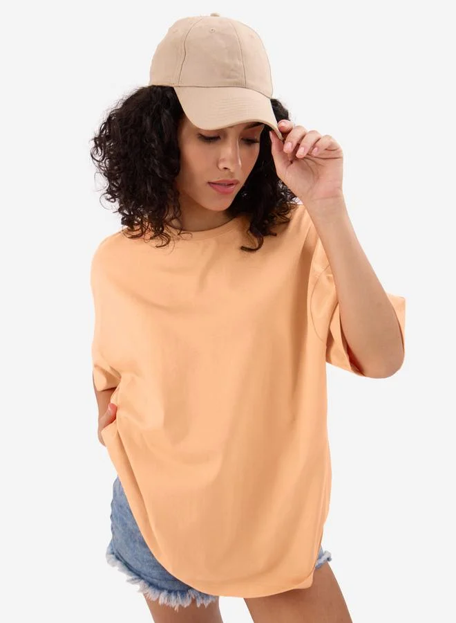 The Souled Store Orange Crew Neck Oversized T-Shirt