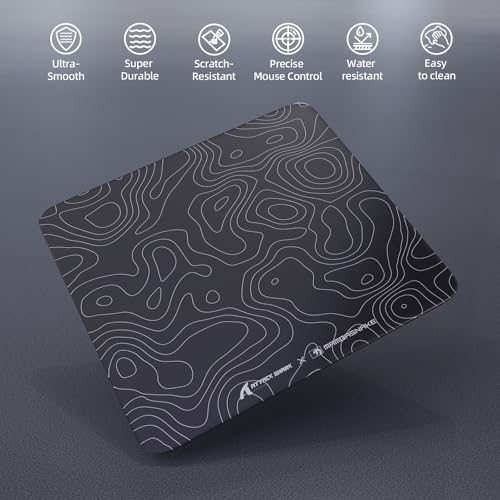 MAMBASNAKE Attack Shark CM05 Contour Glass Gaming Mousepad,Nano-Micro-Etched Texture,Smooth Glass Surface,High Accuracy,Fast-Moving,Anti-Scratch,PU Leather Super Non-Slip Base,Large Size(450×400mm),Black contour - Image 2