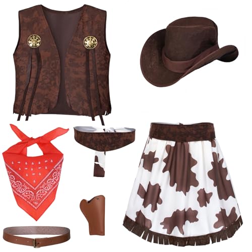 TOGROP Cowgirl Costume for Girls 6pcs Set Kids Dress Up Birthday Halloween Party Cosplay 35T - Image 1