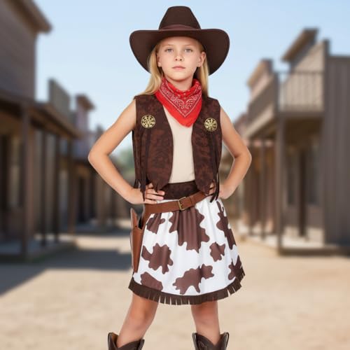 TOGROP Cowgirl Costume for Girls 6pcs Set Kids Dress Up Birthday Halloween Party Cosplay 35T - Image 5