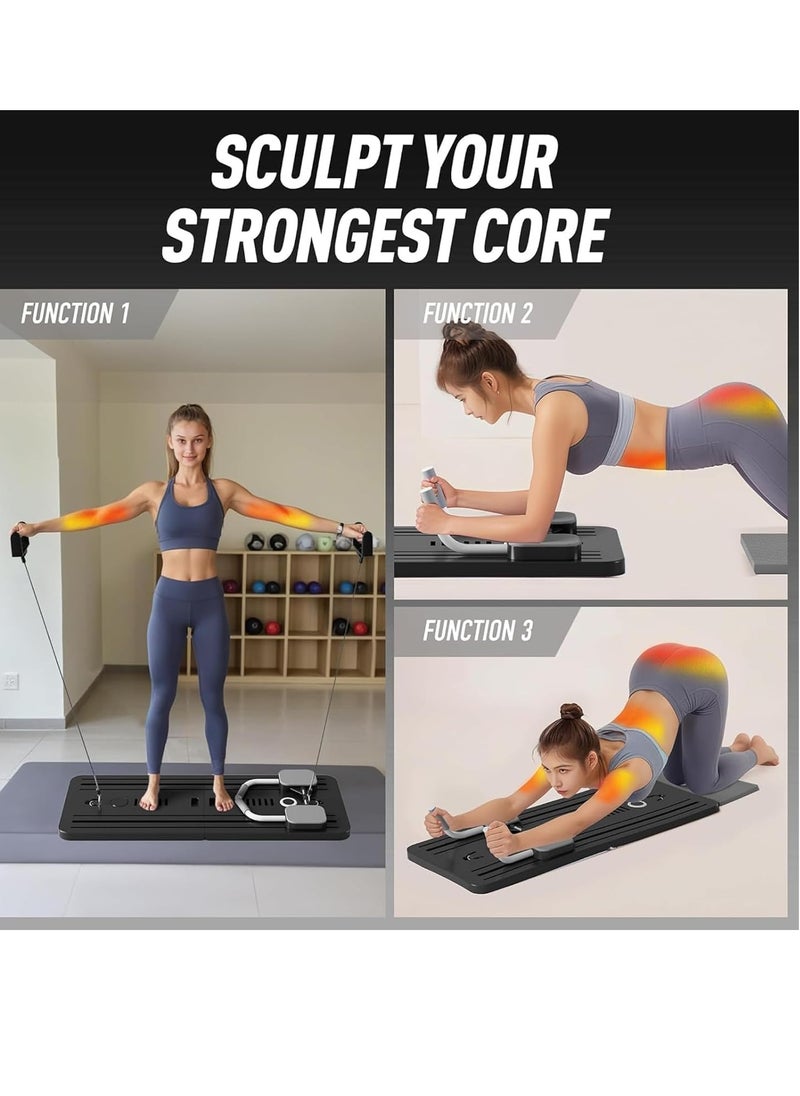 Pilates Board, Pilates Reformer Set, 8 in1 Pilates Reformer Machine with Timer, Multi-Purpose Foldable Pilates Reformer Board for Home