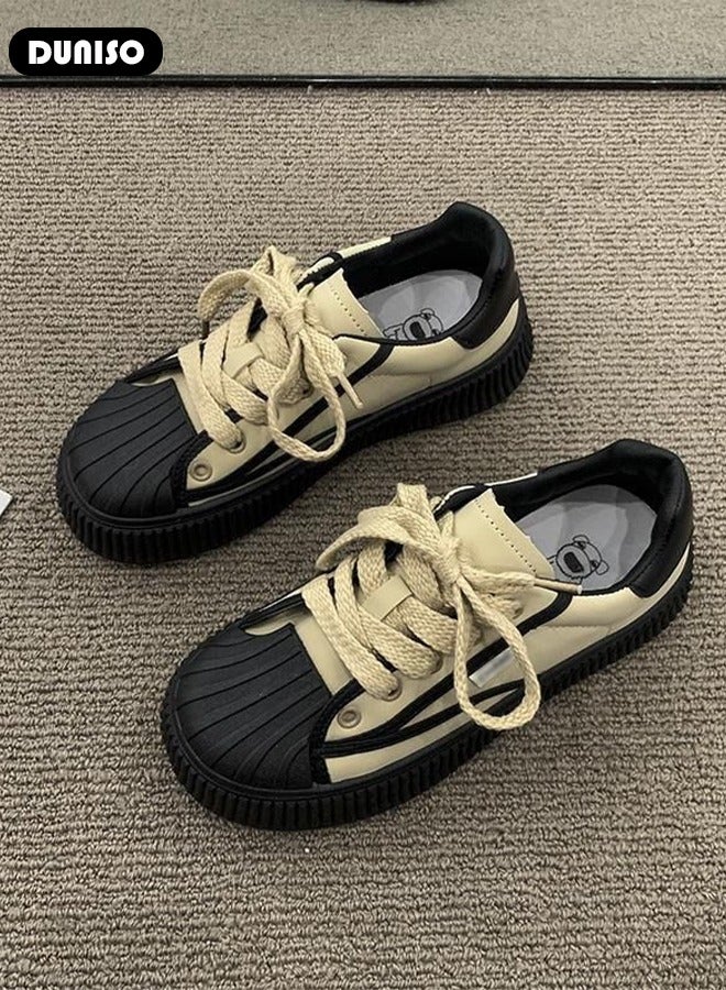 DUNISO Women's Platform Sneakers Low Top Walking Shoes for Lady Comfortable Lace Up Fashion Round Toe Casual Shoes for Indoor Outdoor Travel Work  - Image 5