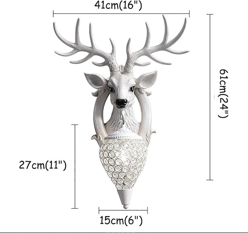 KKLT Deer Head Wall Sconces,Bedside Retro Wall Lamp with Crystal Lampshade,Animal Head Wall Mount Wall Light for Friends,Lover and Parents-A 71x61cm(28x24inch) - Image 5