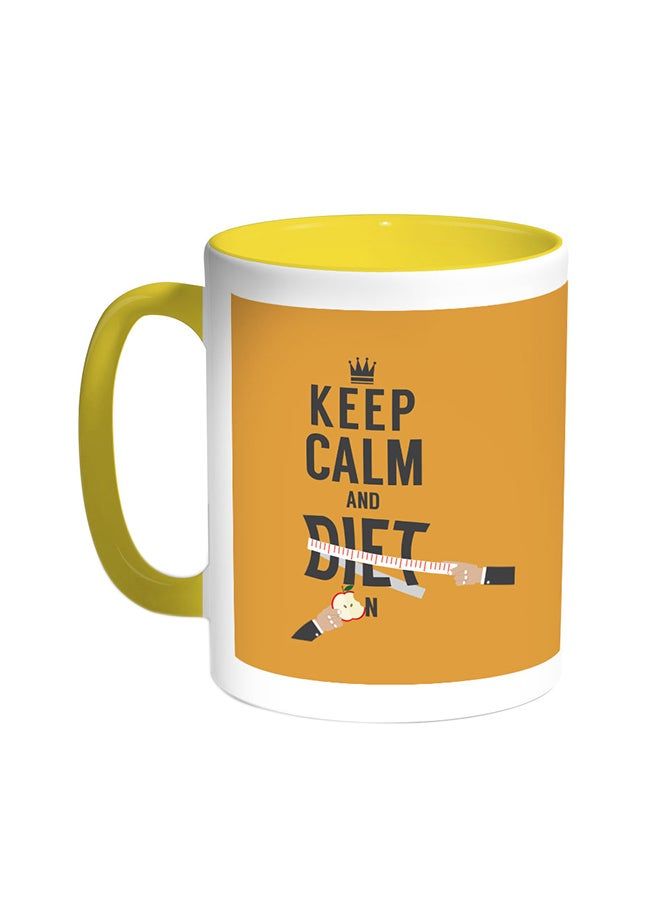 RKN Keep Calm And Diet Printed Coffee Mug Yellow/White 11ounce - Image 1