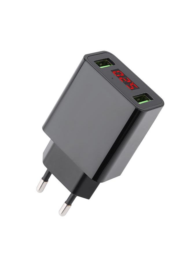 USB 5V2.2A Dual Port Charging Plug Adapter Digital Display Travel   Black