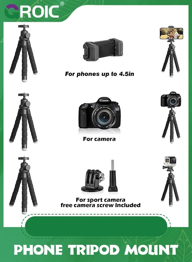 GROIC Black Cell Phone Tripod Stand, Flexible Travel Tripod with Remote and Mount, Small Cellphone Tripod for iPhone＆Android Phones, Cameras, Gopro, Webcam  - Image 5