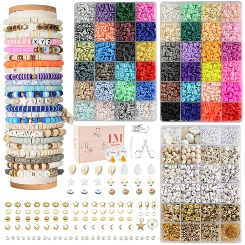 Lynnmos Clay Beads Bracelet Making Kit - 15000 Pcs, 6mm Heishi Disc Beads - DIY Jewelry Making Kit with 2 Boxes, Charms, and Gift Pack for Creative Designs and Crafting Fun - Image 1