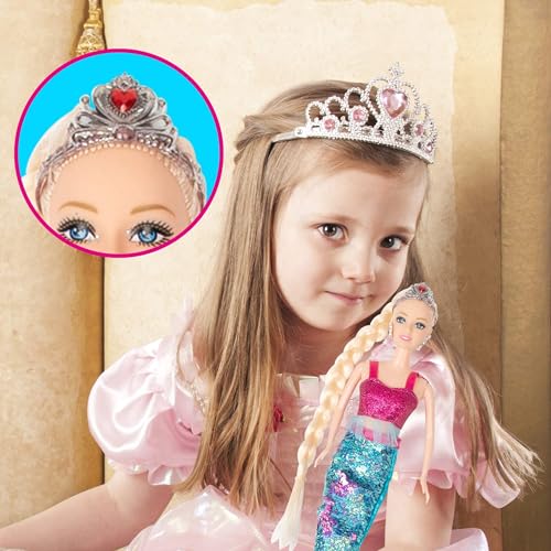 Yellow River Mermaid Princess Doll Playset, Color Changing Mermaid Tail by Reversing Squins, 12" Fashion Dress Doll with 3" Little Mermaid Dolphin and Accessories, Mermaid Gift for Girls - Image 5