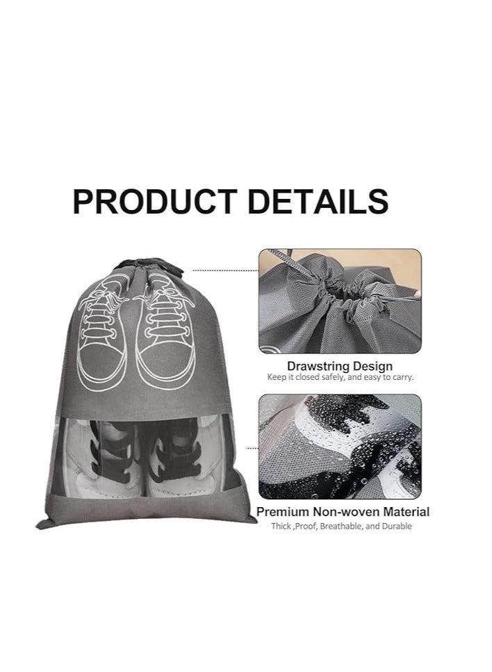 ECVV ECVV® 12-Pack Waterproof Shoe Storage Bags with Transparent Window - Large Capacity(44x32cm), Durable Non-Woven Fabric for Travel, Gym, and Sports Shoe Organization(GREY)  - Image 3