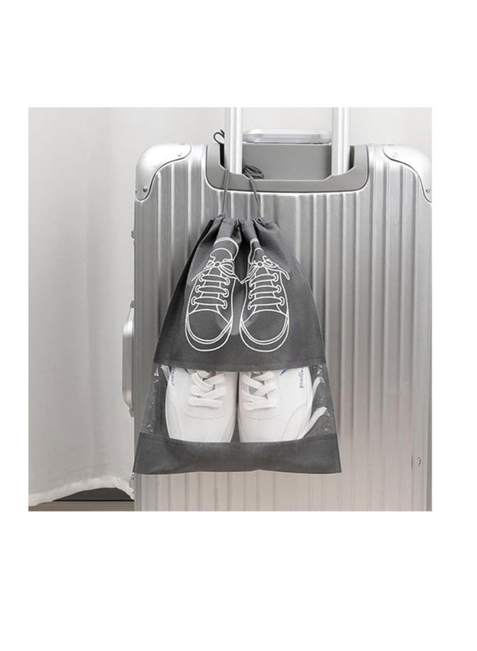 ECVV ECVV® 12-Pack Waterproof Shoe Storage Bags with Transparent Window - Large Capacity(44x32cm), Durable Non-Woven Fabric for Travel, Gym, and Sports Shoe Organization(GREY)  - Image 4