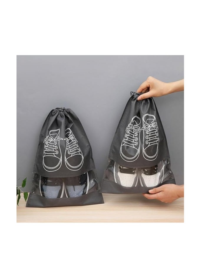 ECVV ECVV® 12-Pack Waterproof Shoe Storage Bags with Transparent Window - Large Capacity(44x32cm), Durable Non-Woven Fabric for Travel, Gym, and Sports Shoe Organization(GREY)  - Image 5