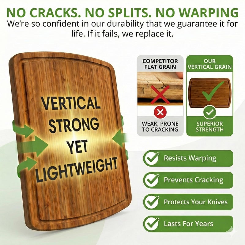 Greener Chef Luxury Bamboo Cutting Board 3-Piece Set with Carbonized Vertical Grain Strength Technology - Extra Large Wooden Cutting Boards for Kitchen with Deep Juice Grooves - Lifetime Replacements - Image 5