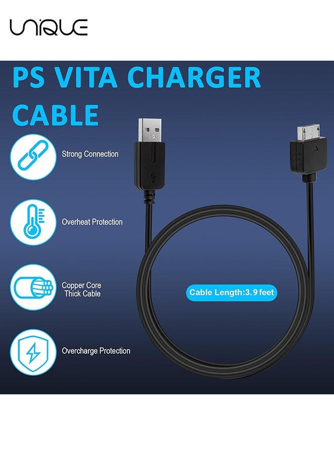 يونيك 2 عبوة - كابل شاحن PS Vita بطول 3.9 قدم - 2 في 1 استبدال سلك شاحن بيانات وطاقة USB - للبلاي ستيشن فيتا 1000 - أسود - Image 3