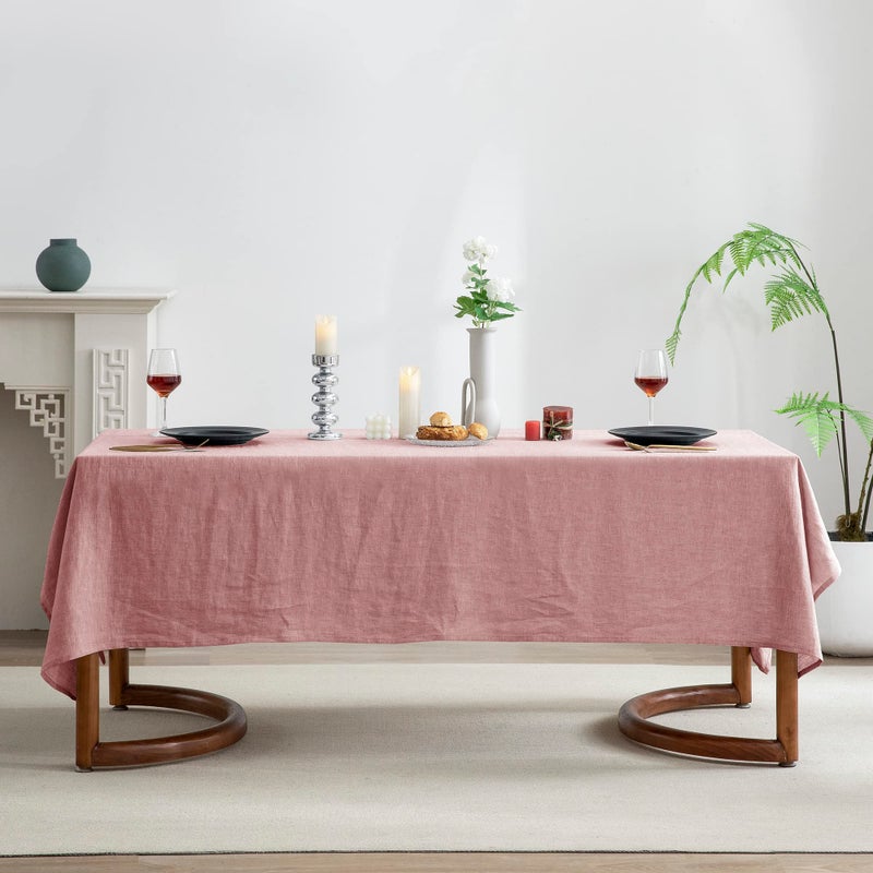 EVERLY 100% Pure Linen Rectangle Tablecloths 60x84Inches for Dining,Buffet Parties,Picnic,Events,Weddings and Restaurants,Decorative Halloween,Thanksgiving Machine Washable Tablecloths-Muddy Pink - Image 2