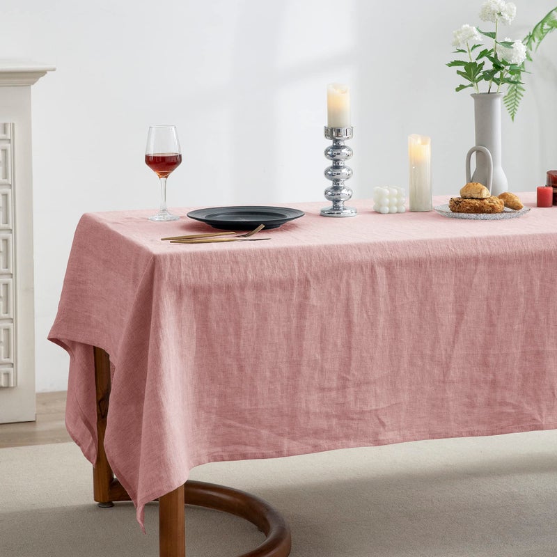EVERLY 100% Pure Linen Rectangle Tablecloths 60x84Inches for Dining,Buffet Parties,Picnic,Events,Weddings and Restaurants,Decorative Halloween,Thanksgiving Machine Washable Tablecloths-Muddy Pink - Image 5
