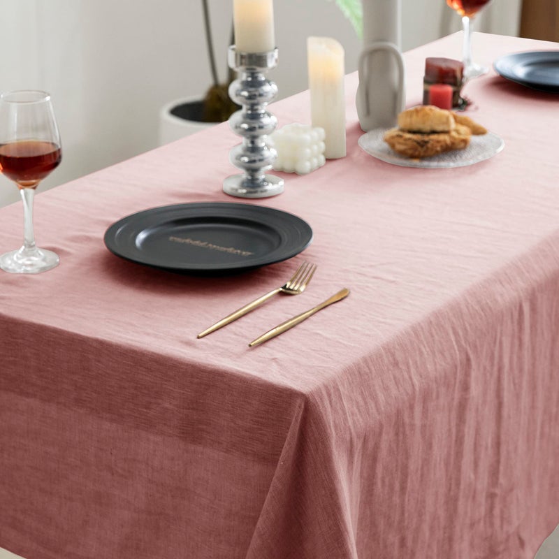 EVERLY 100% Pure Linen Rectangle Tablecloths 60x84Inches for Dining,Buffet Parties,Picnic,Events,Weddings and Restaurants,Decorative Halloween,Thanksgiving Machine Washable Tablecloths-Muddy Pink - Image 3