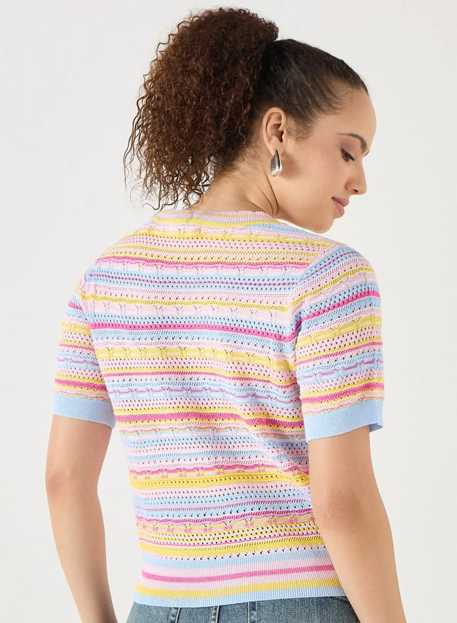 Lee Cooper Lee Cooper Textured Knit Cotton Top with Button Closure