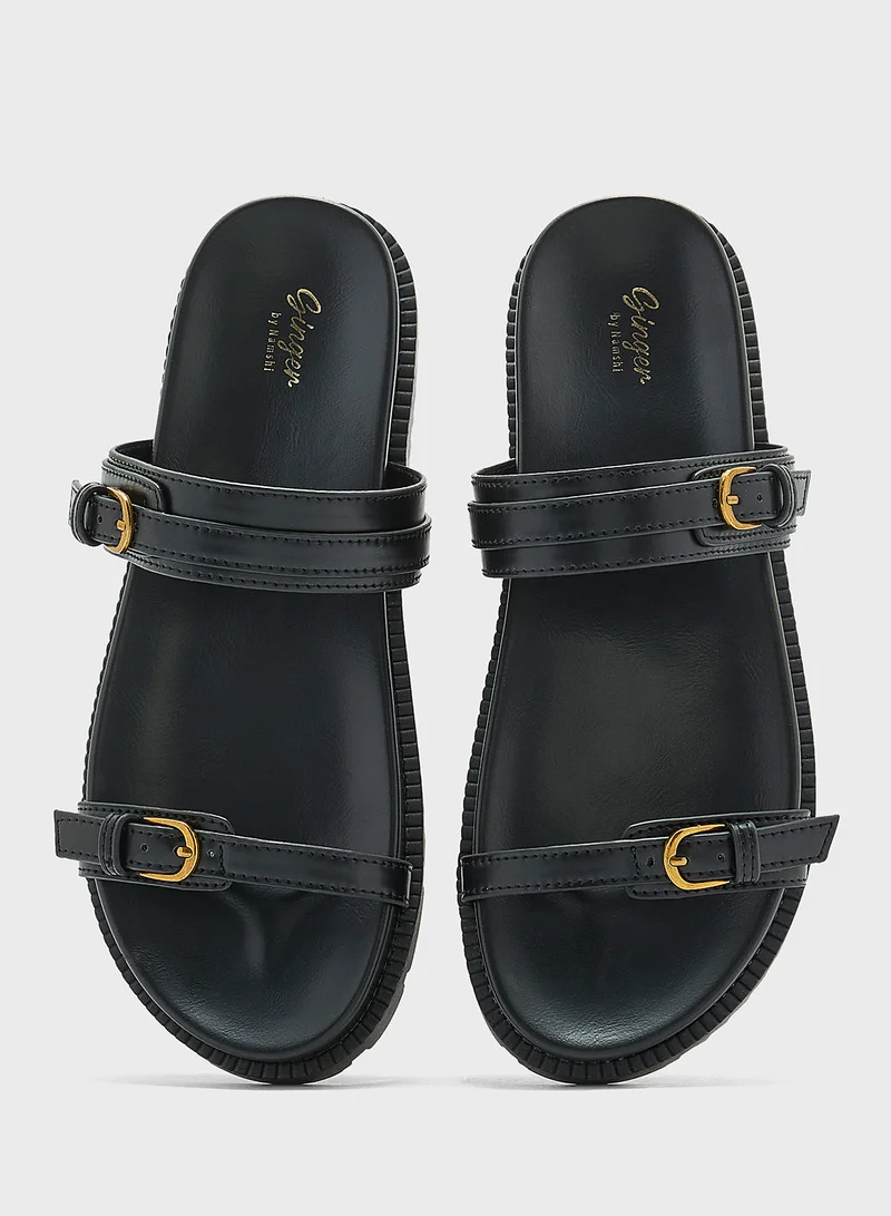 جينجر Woven Double Strap Buckle Sandal