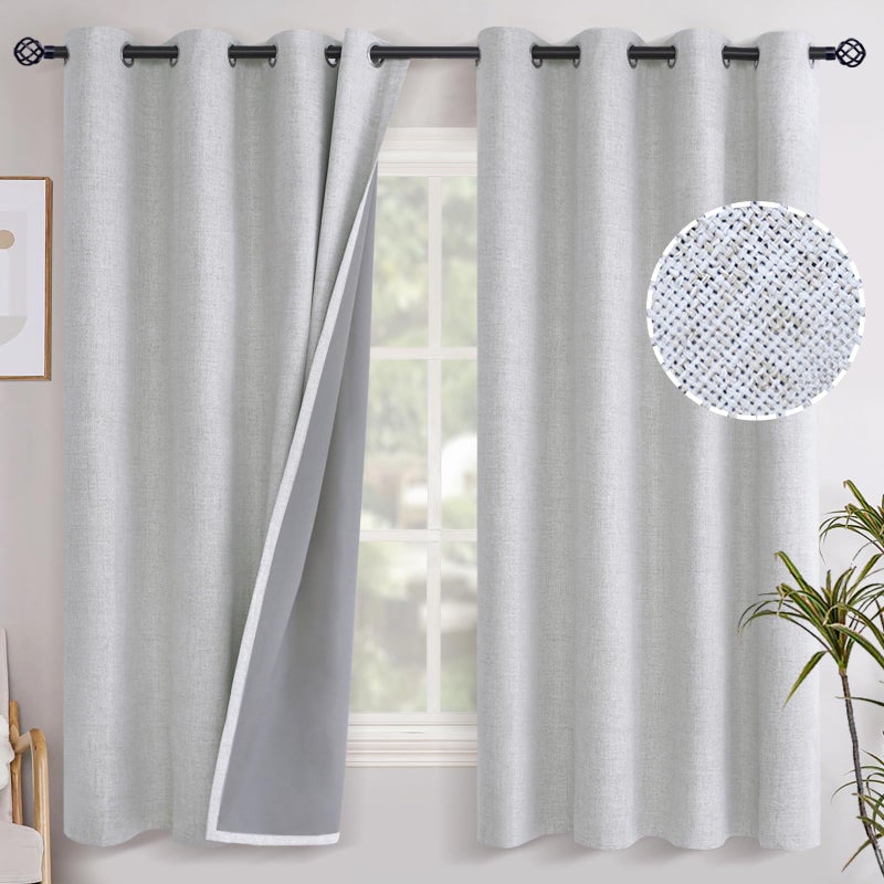 YoungsTex Linen Textured Blackout Curtains for Bedroom, Full Room Darkening Linen Window Curtain Drapes with Thermal Insulated Liner for Farmhouse Grommet, 2 Panels, 52 X 63 Inch, Birch - Image 1