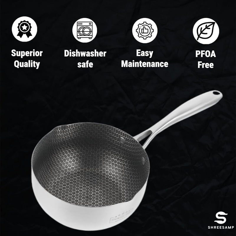 SHREESAMP SHREESAMP Durable Non-Stick Stainless Steel Fry Pan with Ergonomic Handle � Ideal for Every Cooking Style, Dishwasher Safe 1.5L Steak Handle, Heavy Duty Frying Bowl (39.5CM, 1.5L)  - Image 5