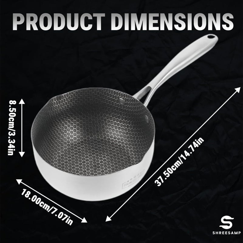 SHREESAMP SHREESAMP Durable Non-Stick Stainless Steel Fry Pan with Ergonomic Handle � Ideal for Every Cooking Style, Dishwasher Safe 1.5L Steak Handle, Heavy Duty Frying Bowl (39.5CM, 1.5L)  - Image 2