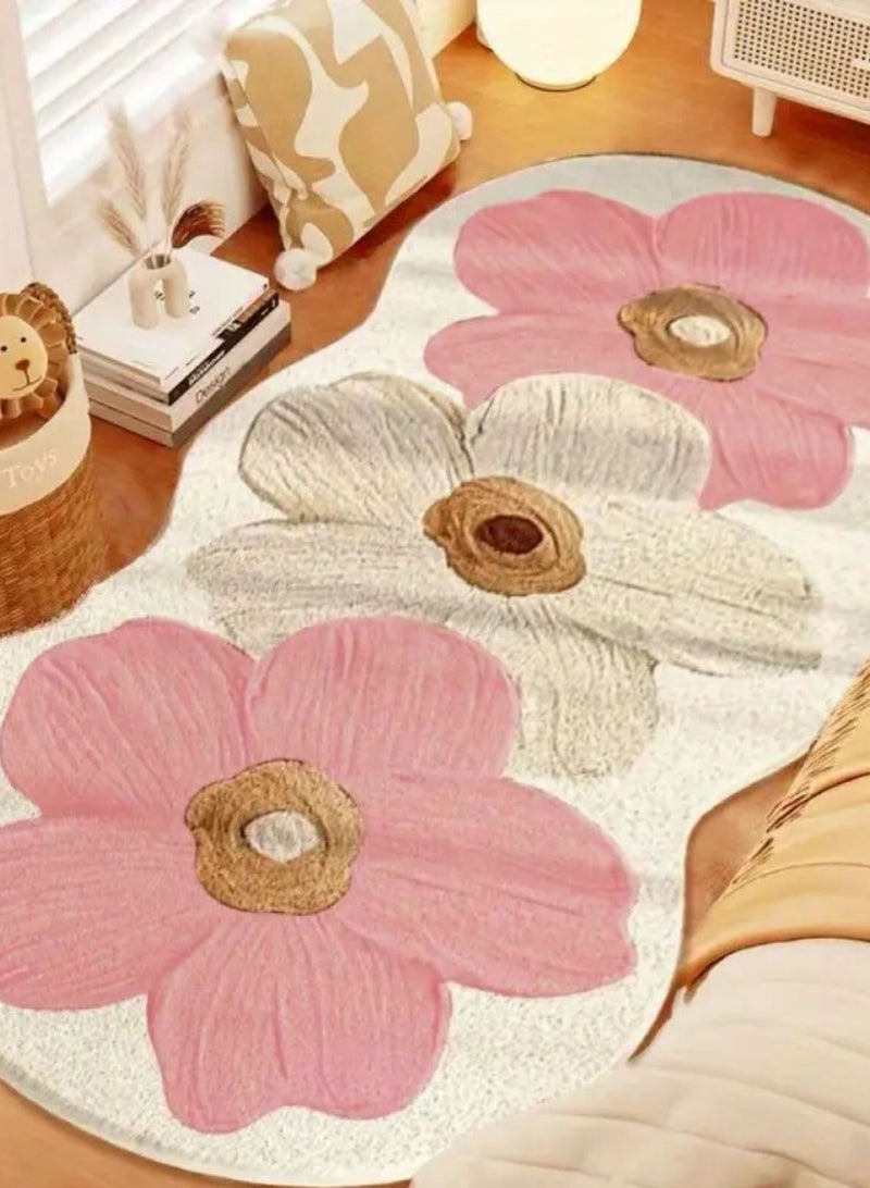 LOOPITYS Irregular standard flower mattress carpet, used for anti slip carpets in rooms and living rooms, carpet interior decoration, (pink, 150 * 60CM) - Image 3