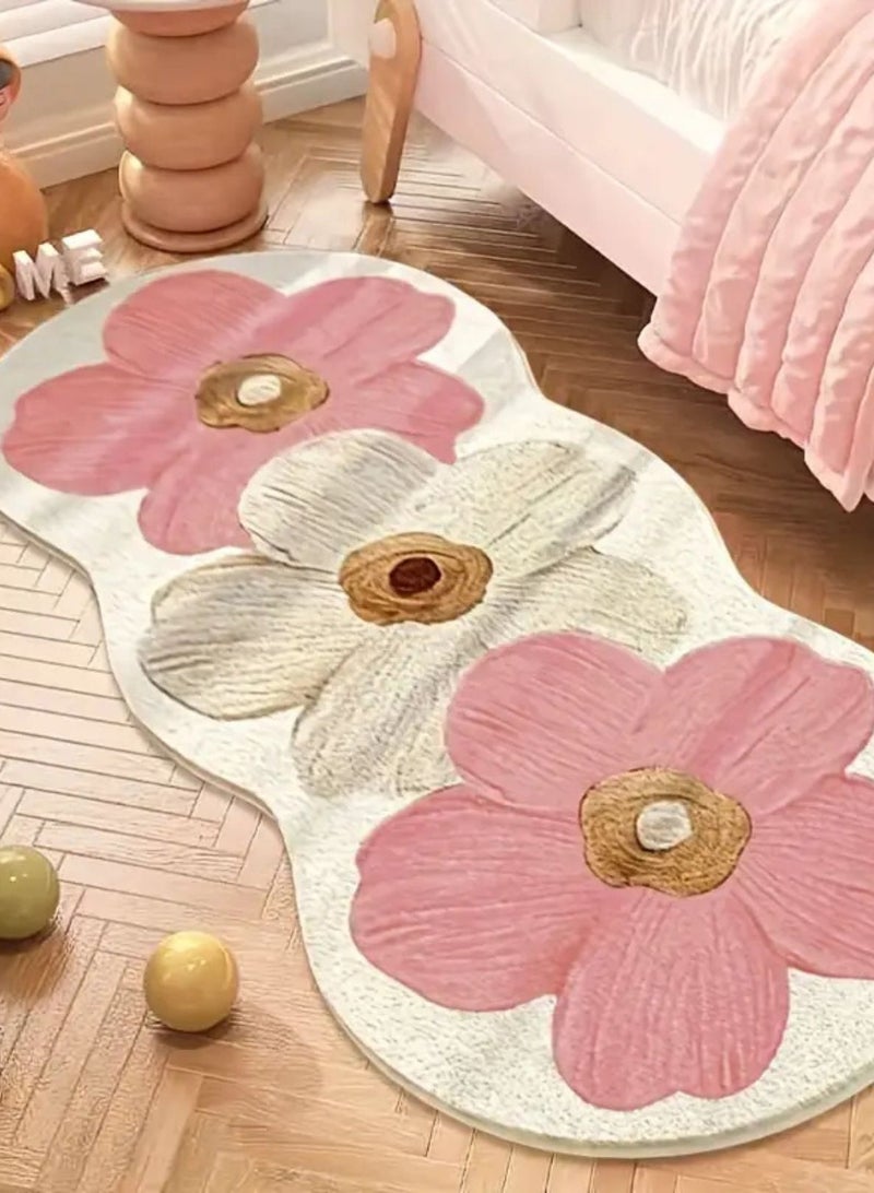 LOOPITYS Irregular standard flower mattress carpet, used for anti slip carpets in rooms and living rooms, carpet interior decoration, (pink, 150 * 60CM) - Image 2