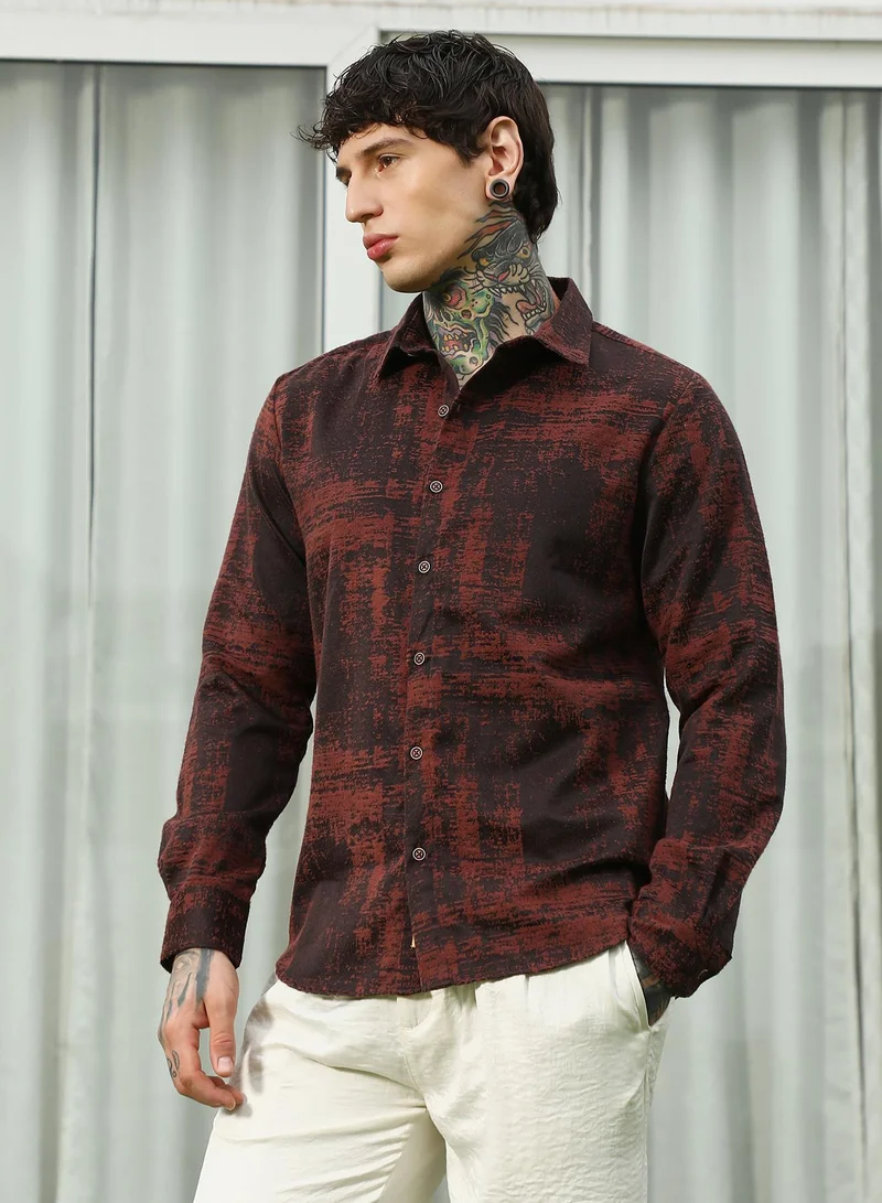 CAHOOT  Men's Burgundy Abstract Pattern Full Sleeve Shirt for Men | Best Price UAE