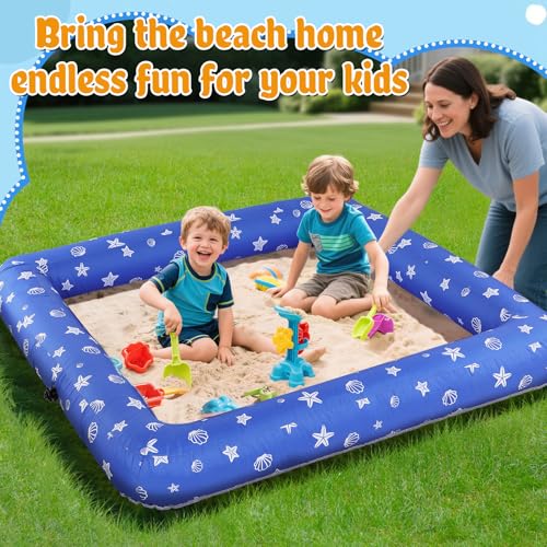 Biubee 59" x 59" Inflatable Kids Sandbox with Cover - Easy Assembly Outdoor Sandbox, Large Capacity Kids Sand Box Pit for Backyard Garden, Summer Toys Gift for Boys Girls Ages 3-8 - Image 2