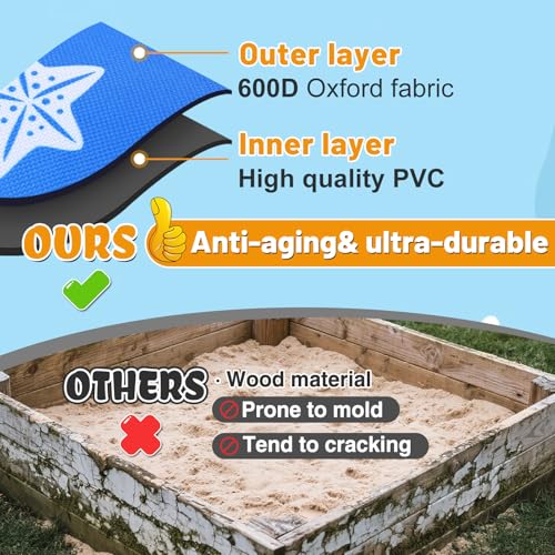 Biubee 59" x 59" Inflatable Kids Sandbox with Cover - Easy Assembly Outdoor Sandbox, Large Capacity Kids Sand Box Pit for Backyard Garden, Summer Toys Gift for Boys Girls Ages 3-8 - Image 4