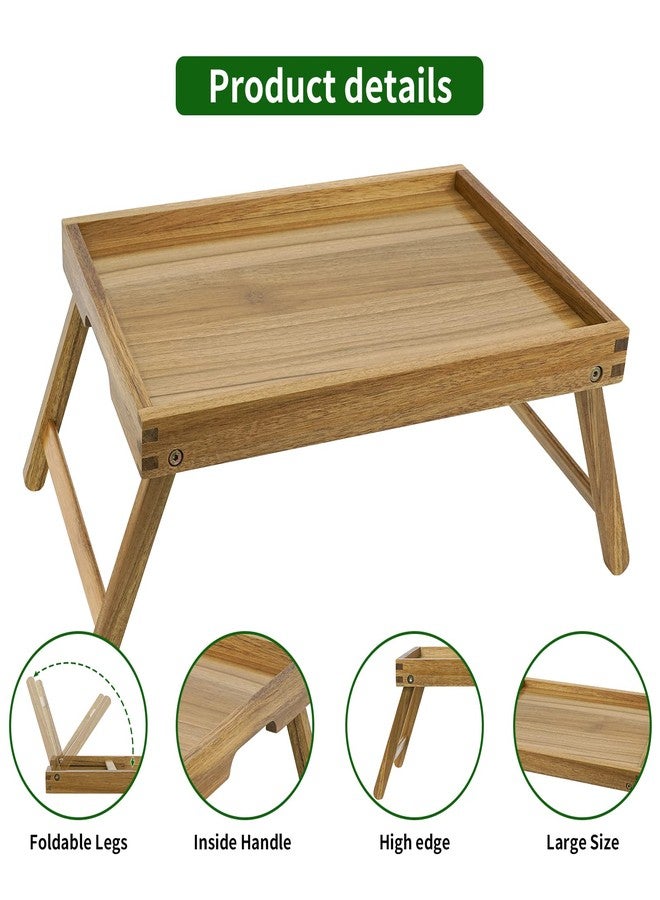 VaeFae Acacia Bed Table Tray, Wooden Breakfast Tray with Folding Legs, Bed Tray for Eating and Laptop, Eating Trays for Bedroom - Image 4