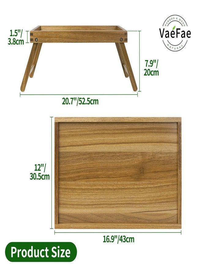 VaeFae Acacia Bed Table Tray, Wooden Breakfast Tray with Folding Legs, Bed Tray for Eating and Laptop, Eating Trays for Bedroom - Image 3