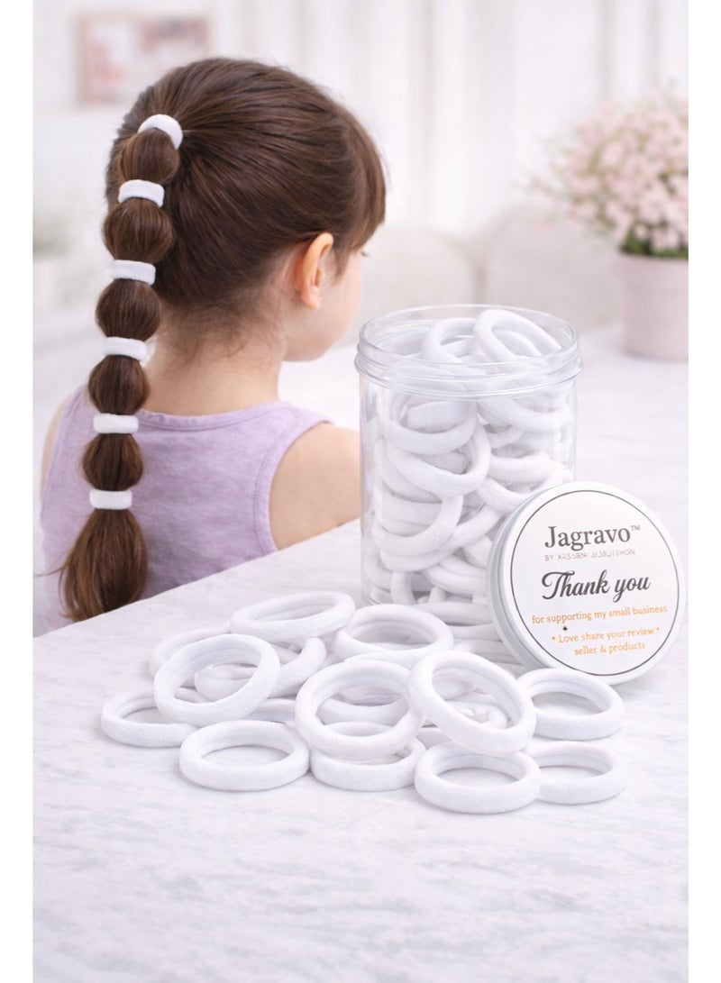 Jagravo White Hair Ties No Crease, 60pcs Elastic Seamless Rubber Hair Bands Not Damage for Toddlers Girls Kids Thick Hair Ponytail Holders Headband Scrunchies Hair Accessories - Image 1