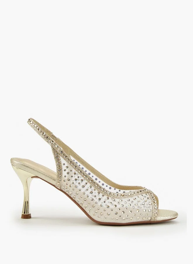 Flora Bella By Shoexpress Embellished Slingback Peep-Toe Sandals with Stiletto Heels
