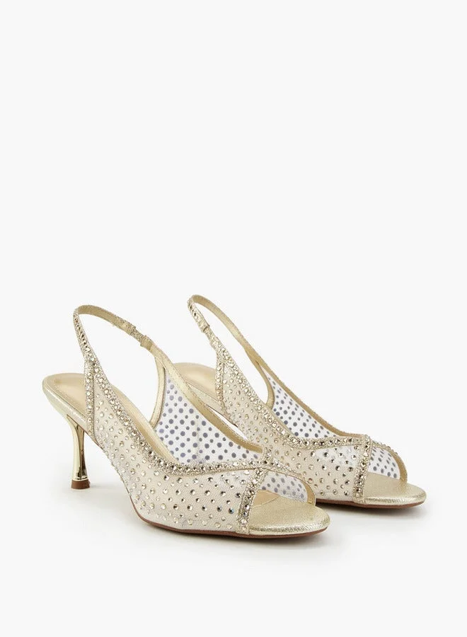 Flora Bella By Shoexpress Embellished Slingback Peep-Toe Sandals with Stiletto Heels