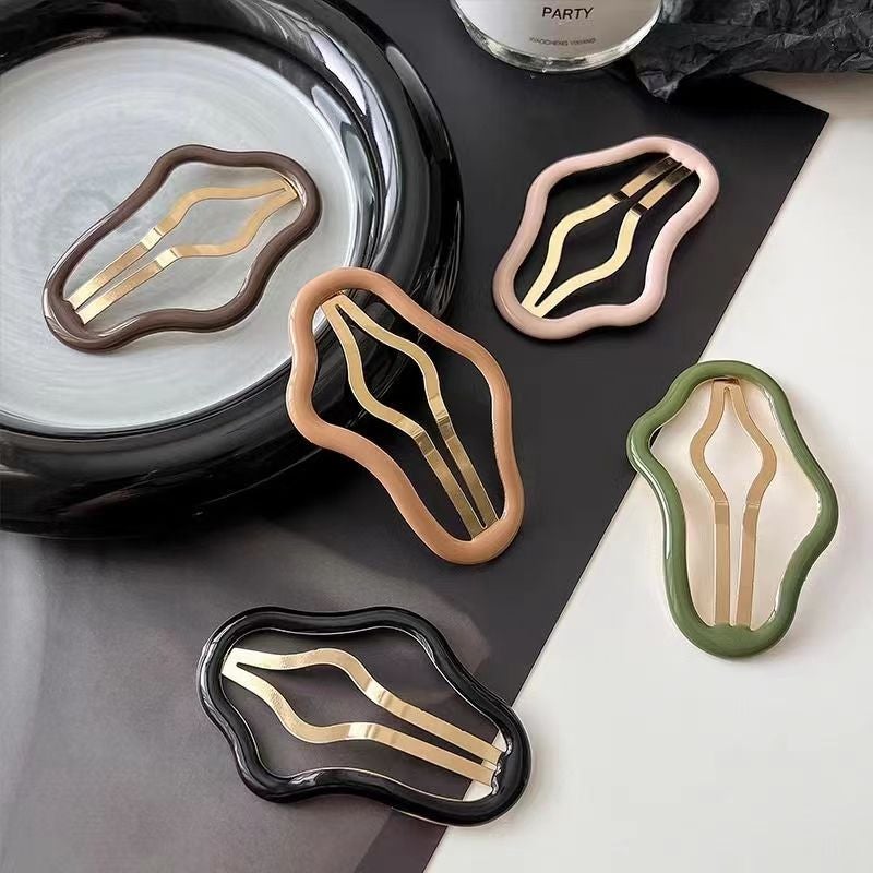 Generic 7cm Large Cloud Bb Clip Hollow Out Broken Hair Bb Frontal Eyebrow One Line Side Women Back Hair Clip Natural Metal Headdress Five-Color cloud clip 5 Pack