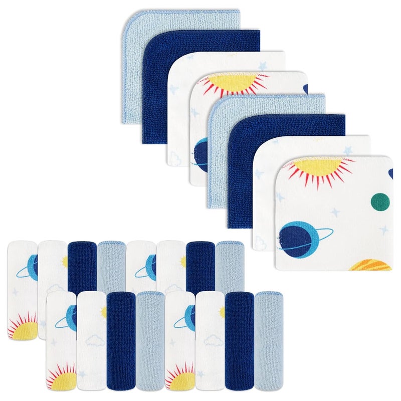 softan Baby Washcloths, 24Pack Baby Wash Cloths Extra Soft & Ultra Absorbent, Baby Towels Face Towel Unisex for Boys Girls Face & Body, Washclothes Gentle on Sensitive Skin, 9''x 9''Blue Planet - Image 1