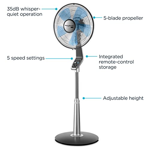 Rowenta Pedestal Fan, 53 Inches, Ultra Quiet Oscillating Fan for Bedroom, Portable, 5 Speeds, Refresh Up to 23-Feet, Silver, Indoor, VU5670 - Image 2