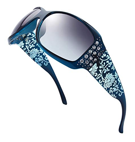 The Fresh Trendy Classic Women Hot Fashion Rhinestones Sunglasses with Gift Box (L704-Crystal Green-Blue/Floral Eyewear, Grey Gradient) - Image 1