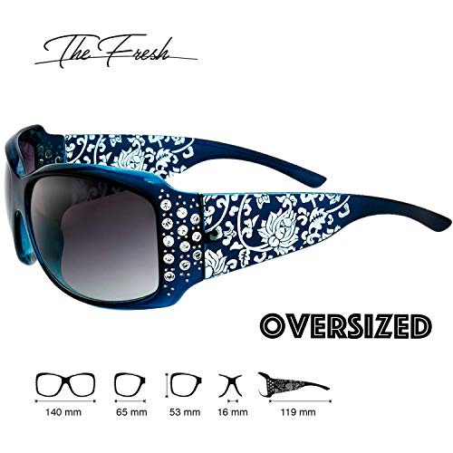 The Fresh Trendy Classic Women Hot Fashion Rhinestones Sunglasses with Gift Box (L704-Crystal Green-Blue/Floral Eyewear, Grey Gradient) - Image 3