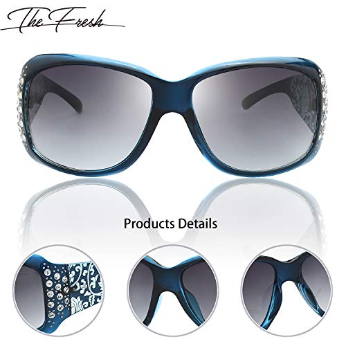 The Fresh Trendy Classic Women Hot Fashion Rhinestones Sunglasses with Gift Box (L704-Crystal Green-Blue/Floral Eyewear, Grey Gradient) - Image 4