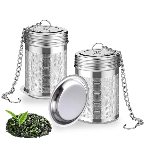 HAWOWZ 2 Pack Stainless Steel Tea Infusers, Extra Fine Mesh Strainers with Drip Trays, Brew Loose Tea - Image 1