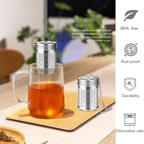 HAWOWZ 2 Pack Stainless Steel Tea Infusers, Extra Fine Mesh Strainers with Drip Trays, Brew Loose Tea - Image 2