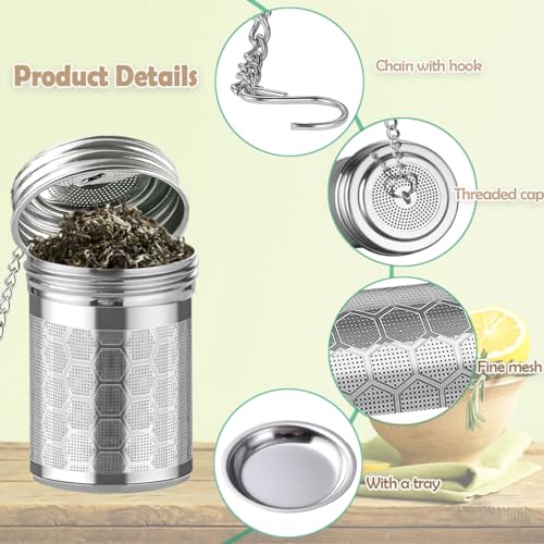 HAWOWZ 2 Pack Stainless Steel Tea Infusers, Extra Fine Mesh Strainers with Drip Trays, Brew Loose Tea - Image 3